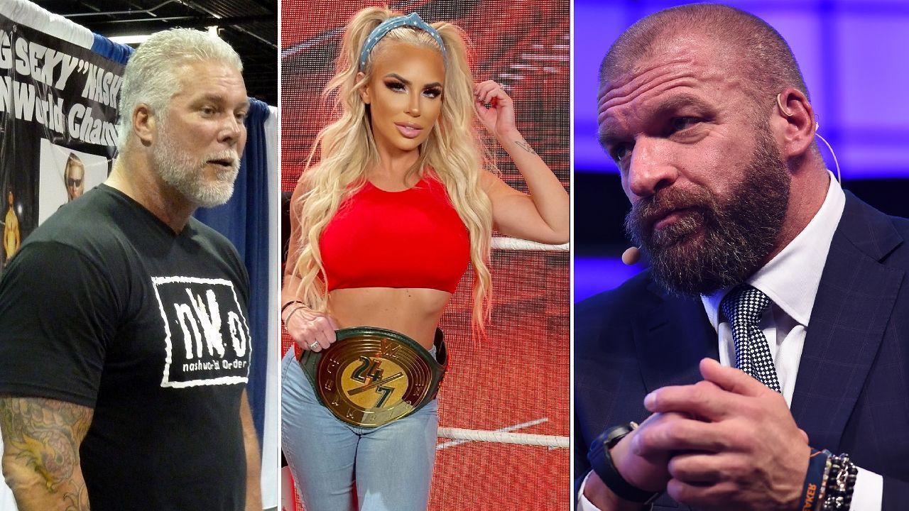 Kevin Nash, current 24/7 Champion Dana Brooke, and Triple H