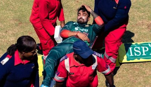 Litton Das is being stretchered off the field. Pic: Getty Images