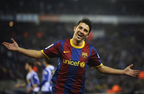 David Villa celebrates a goal against Espanyol- La Liga