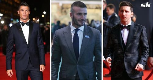 Cristiano Ronaldo, David Beckham, and Lionel Messi (left to right)