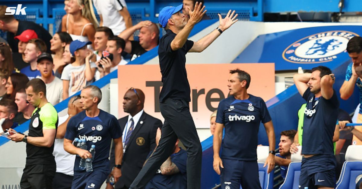 Chelsea manager Thomas Tuchel reacts during his team&#039;s game against Tottenham on Sunday