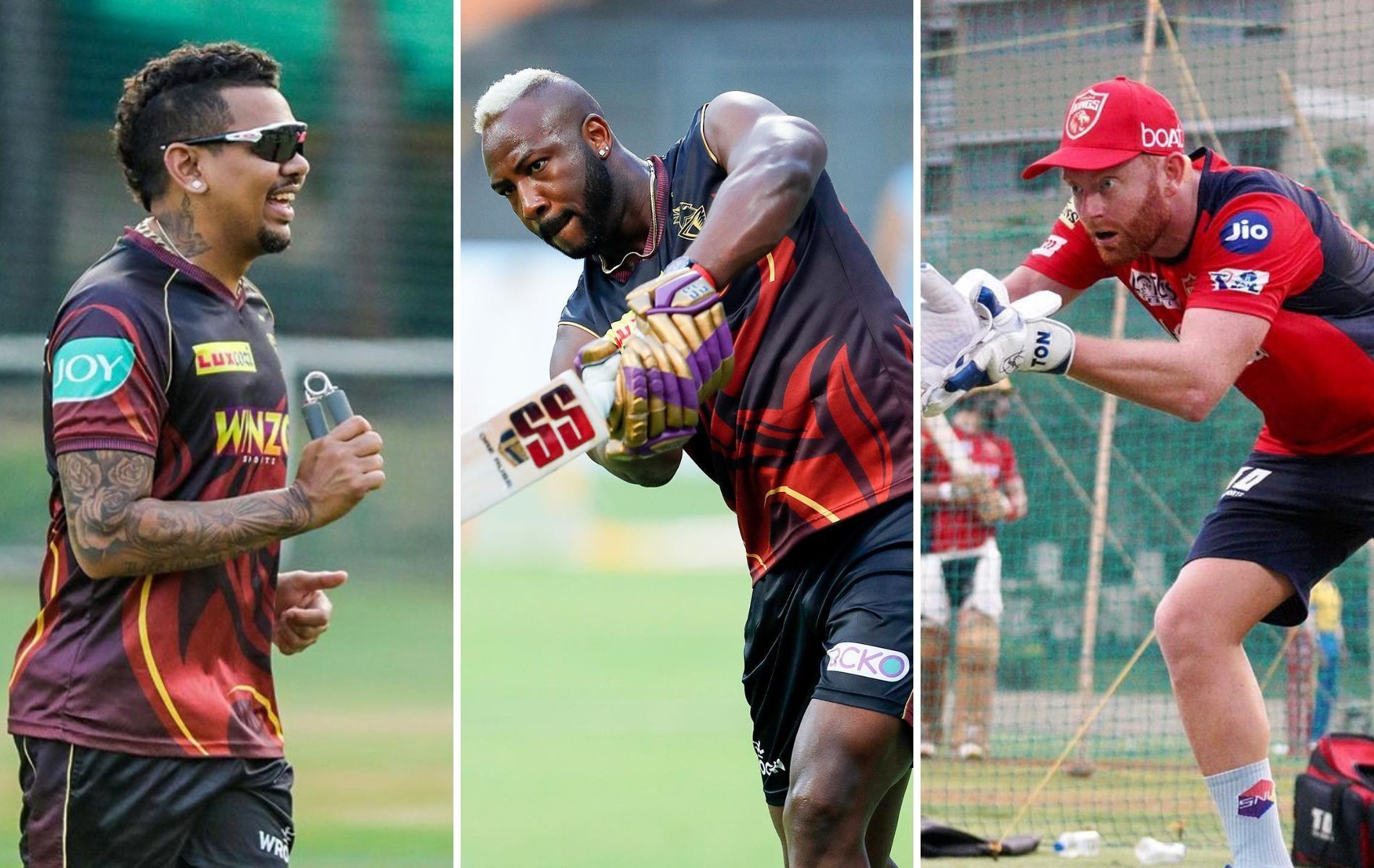 (L to R) Sunil Narine, Andre Russell, Jonny Bairstow. (Pics: Instagram)