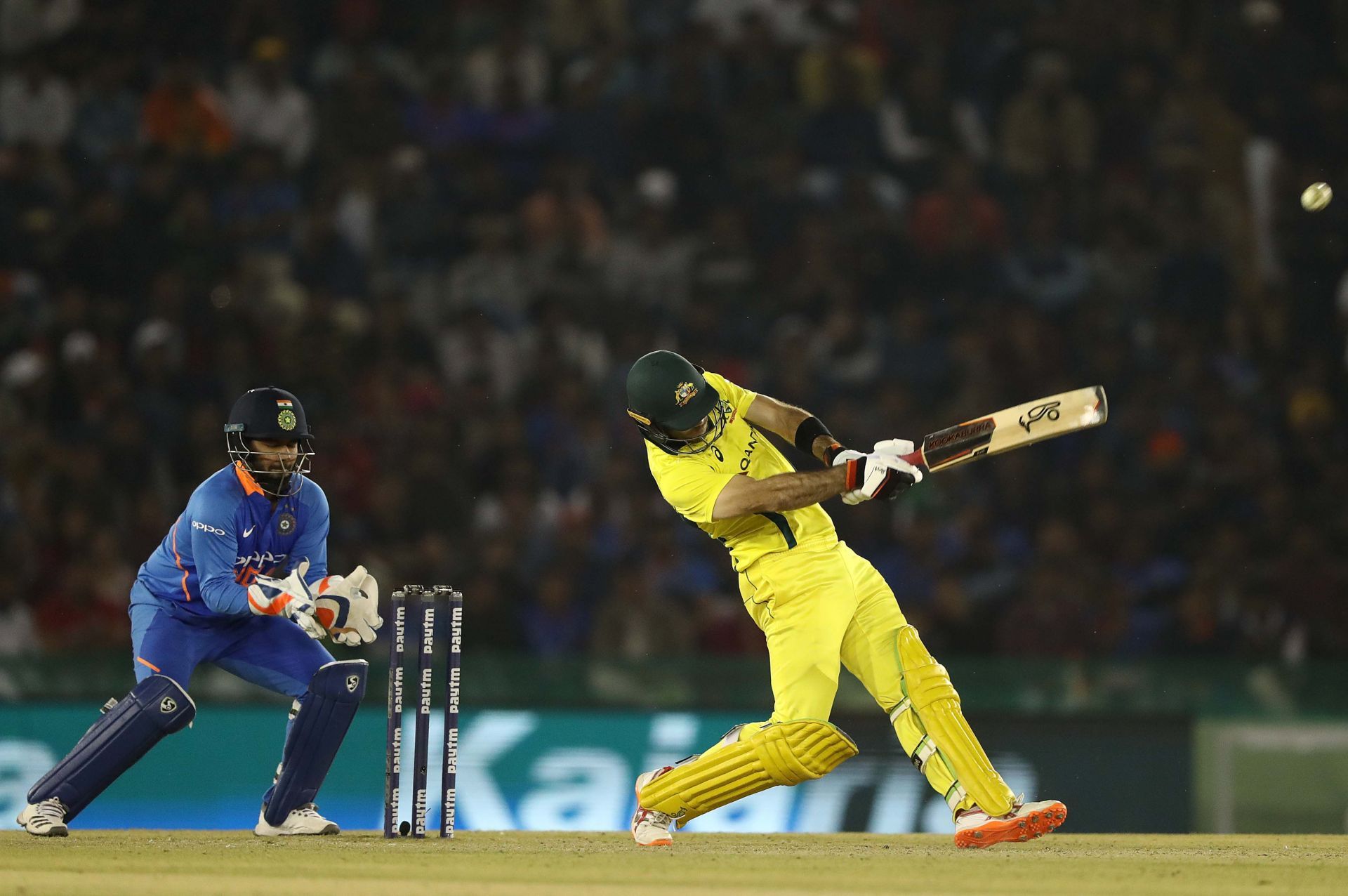 Rishabh Pant keeping the wickets against Australia in the Mohali ODI of 2019