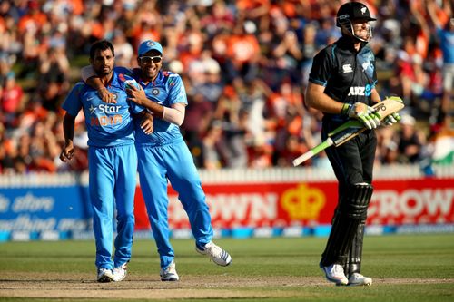 Mohammad Shami and Rohit Sharma during a T20I against New Zealand. Pic: Getty Images