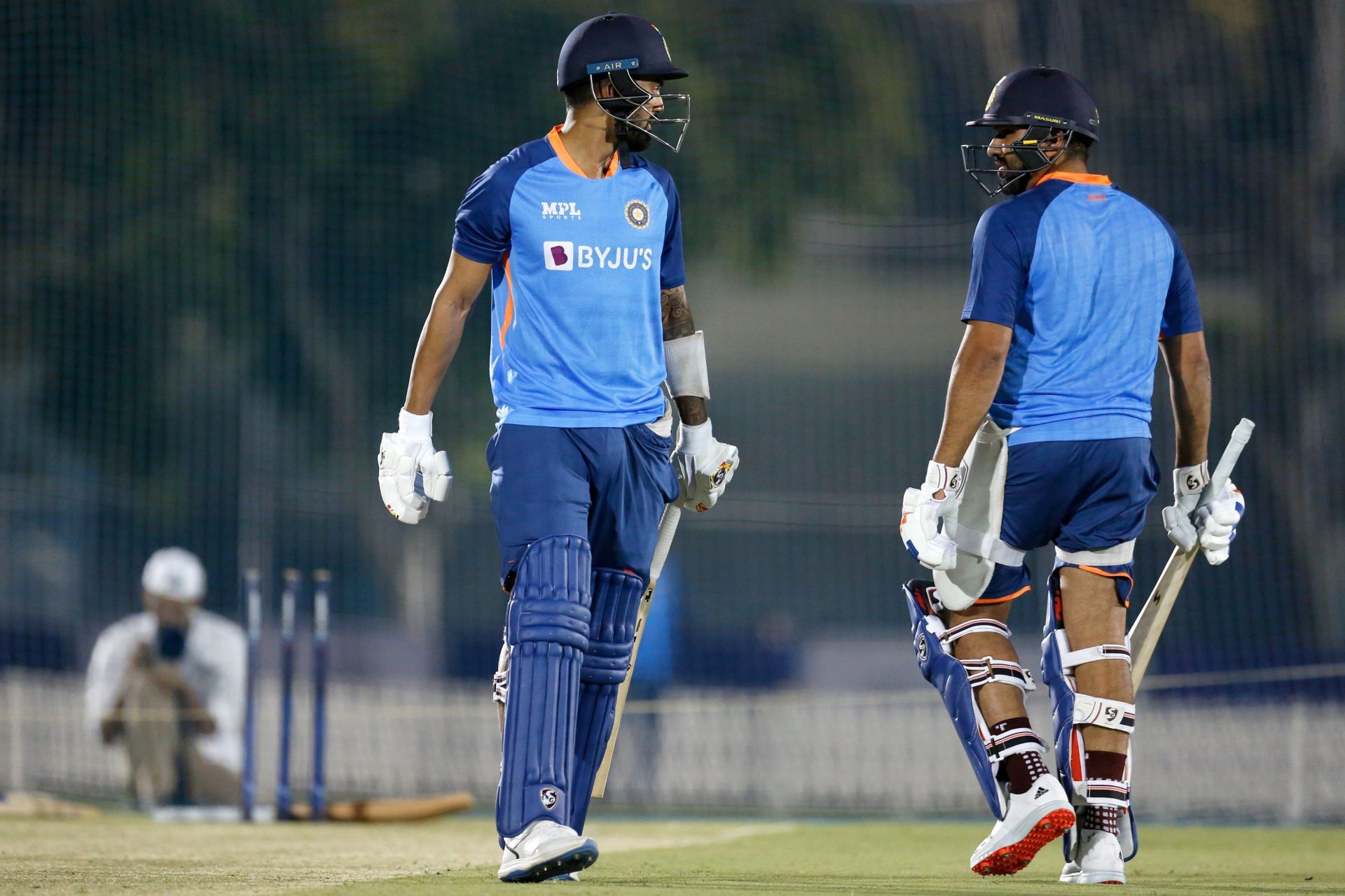 Rohit Sharma (Captain) with his opening partner KL Rahul (Vice-captain) during the practice session.