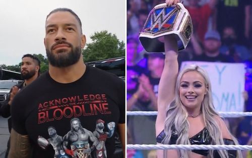 Roman Reigns (left); Liv Morgan (right)