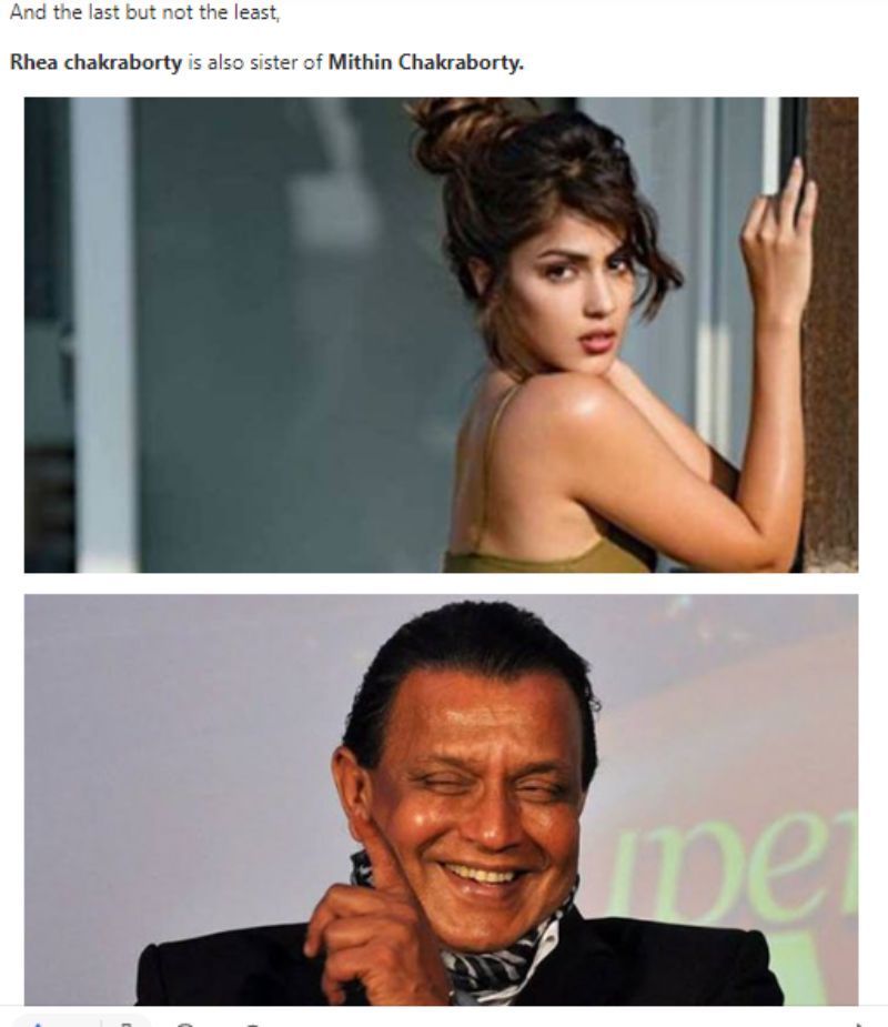 Bollywood actors Rhea Chakraborty and Mithun Chakraborty.