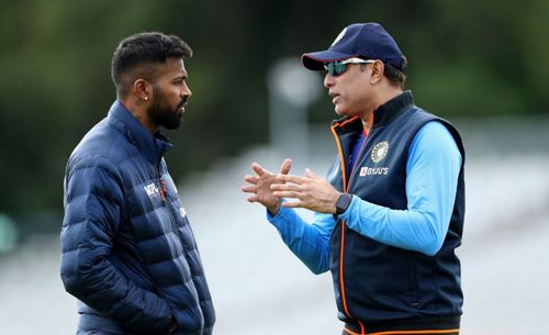 VVS Laxman (right) with Team India all-rounder Hardik Pandya. Pic: BCCI