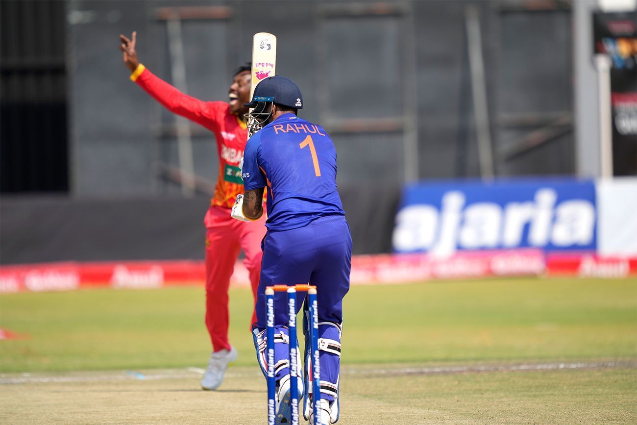KL Rahul was caught plumb in front of the wickets in the second ODI against Zimbabwe [P/C: Twitter]