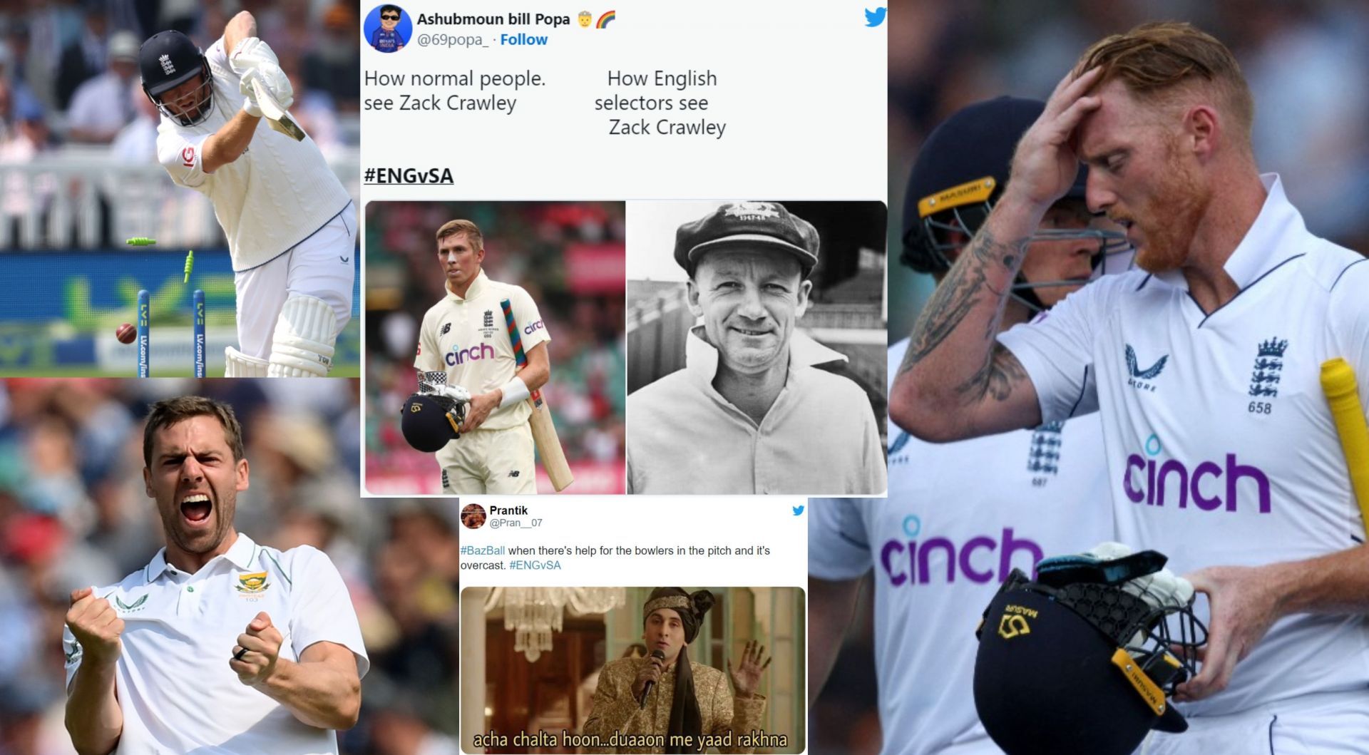 Fans react after English top-order collapses in the 1st Test against South Africa (PC: Twitter)