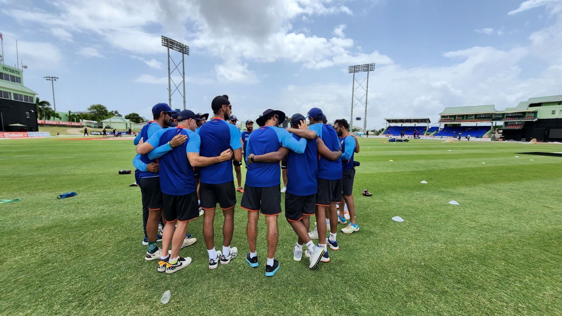 Team India in a huddle ahead of the third T20I against West Indies. Pic: BCCI