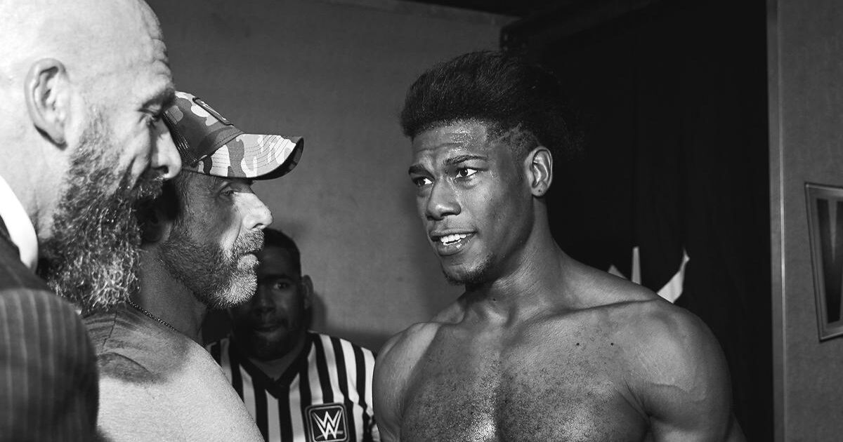 Velveteen Dream with Triple H and Shawn Michaels backstage at NXT TakeOver: New York.