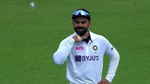 Virat Kohli doing the hand gesture from Pushpa. Pic: BCCI