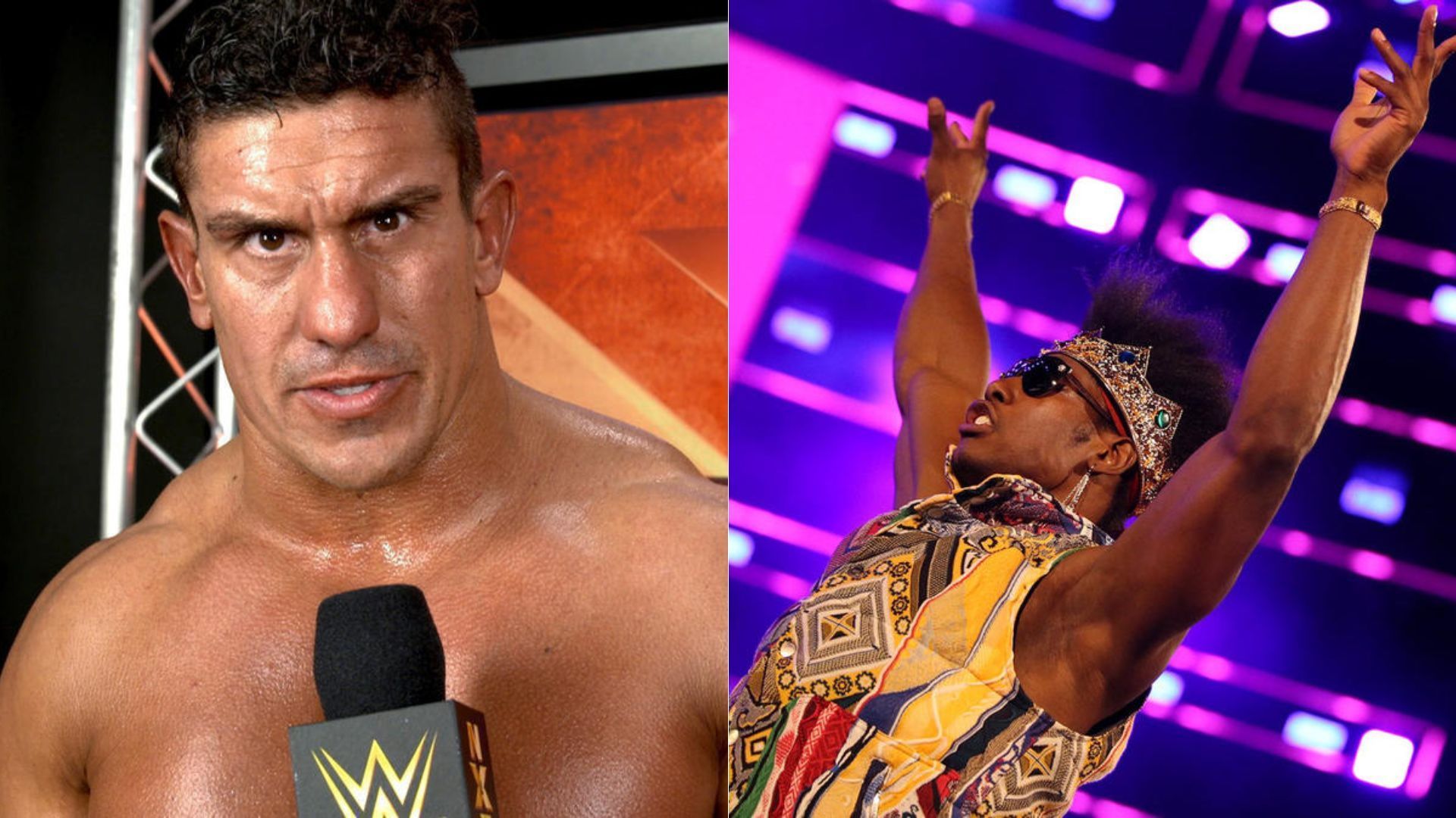 EC3, real name Michael Hutter (left); Velveteen Dream, real name Patrick Clark Jr. (right)