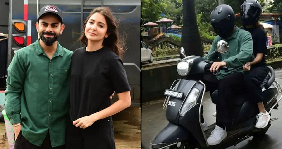 Virushka were spotted on a scooter in Mumbai some weeks back. Pics: Twitter