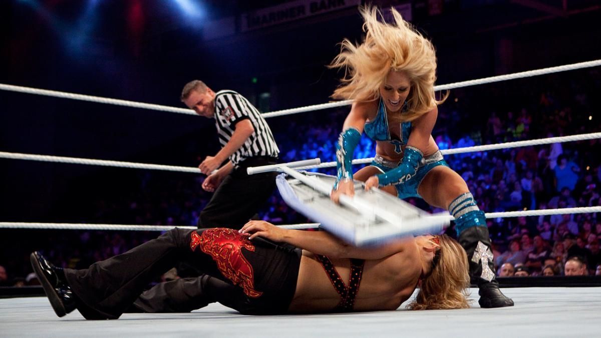 Michelle McCool smashing an ironing board over Beth Phoenix in one of the worst match concepts in WWE history.