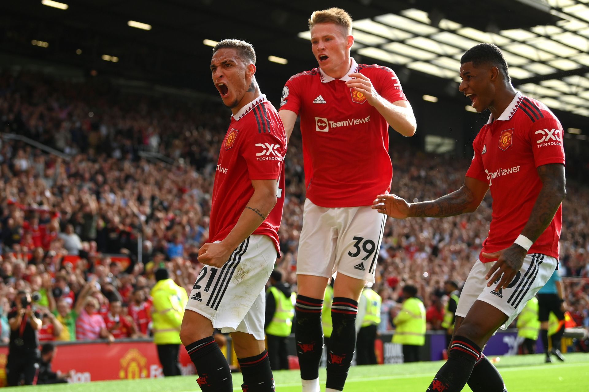 Antony celebrates after scoring the opening goal against Arsenal FC - Premier League