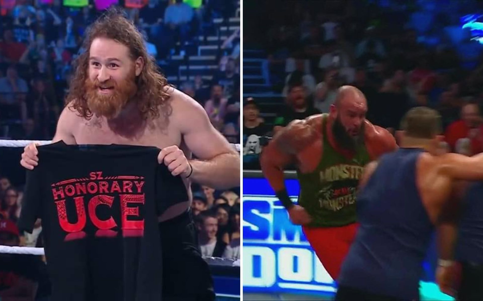 Sami Zayn (left); Braun Strowman (right)