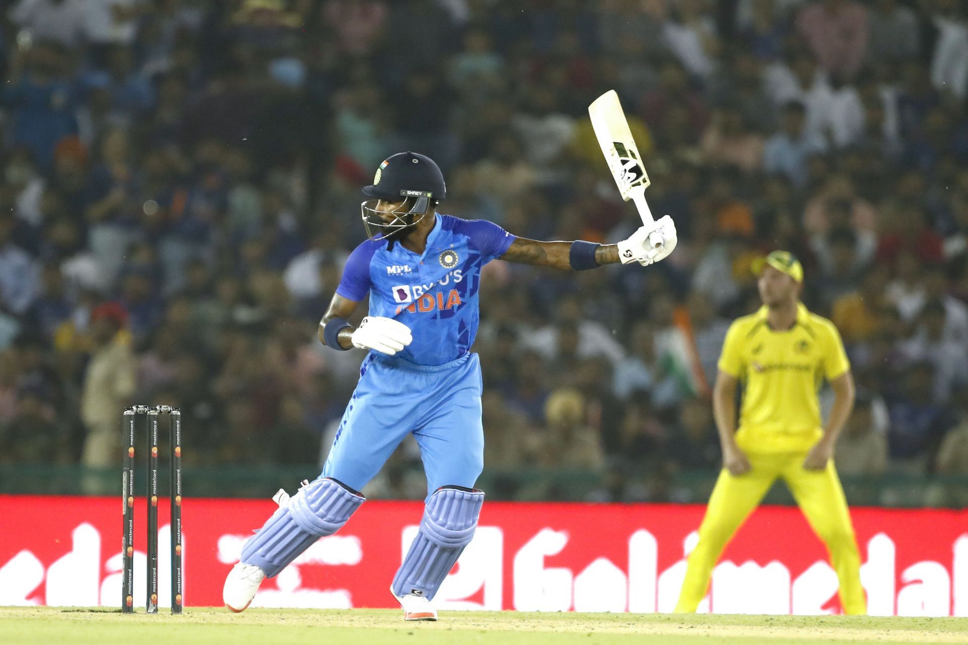 Hardik Pandya took on the Australian bowlers. Pic: Getty Images
