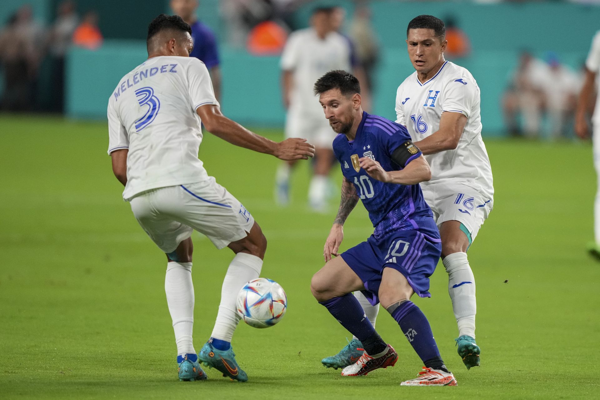 Lionel Messi in action against Honduras