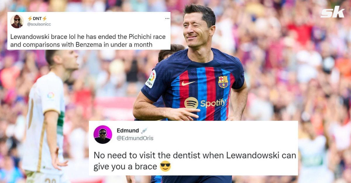 Twitter explodes as Lewandowski brace guides Barcelona to 3-0 win over 10-man Elche