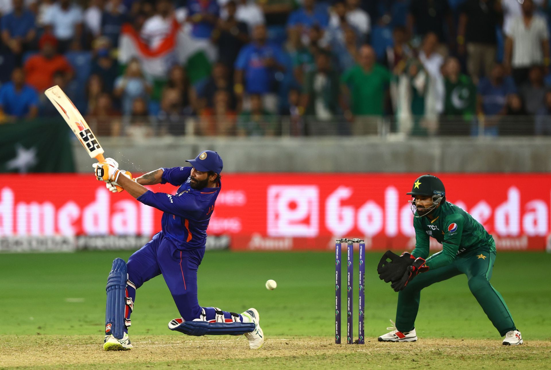 Ravindra Jadeja batting against Pakistan. Pic: Getty Images