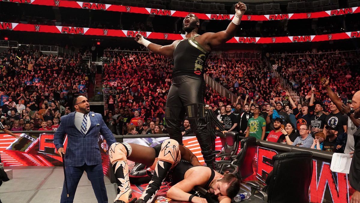 Omos destroyed two local competitors on WWE RAW
