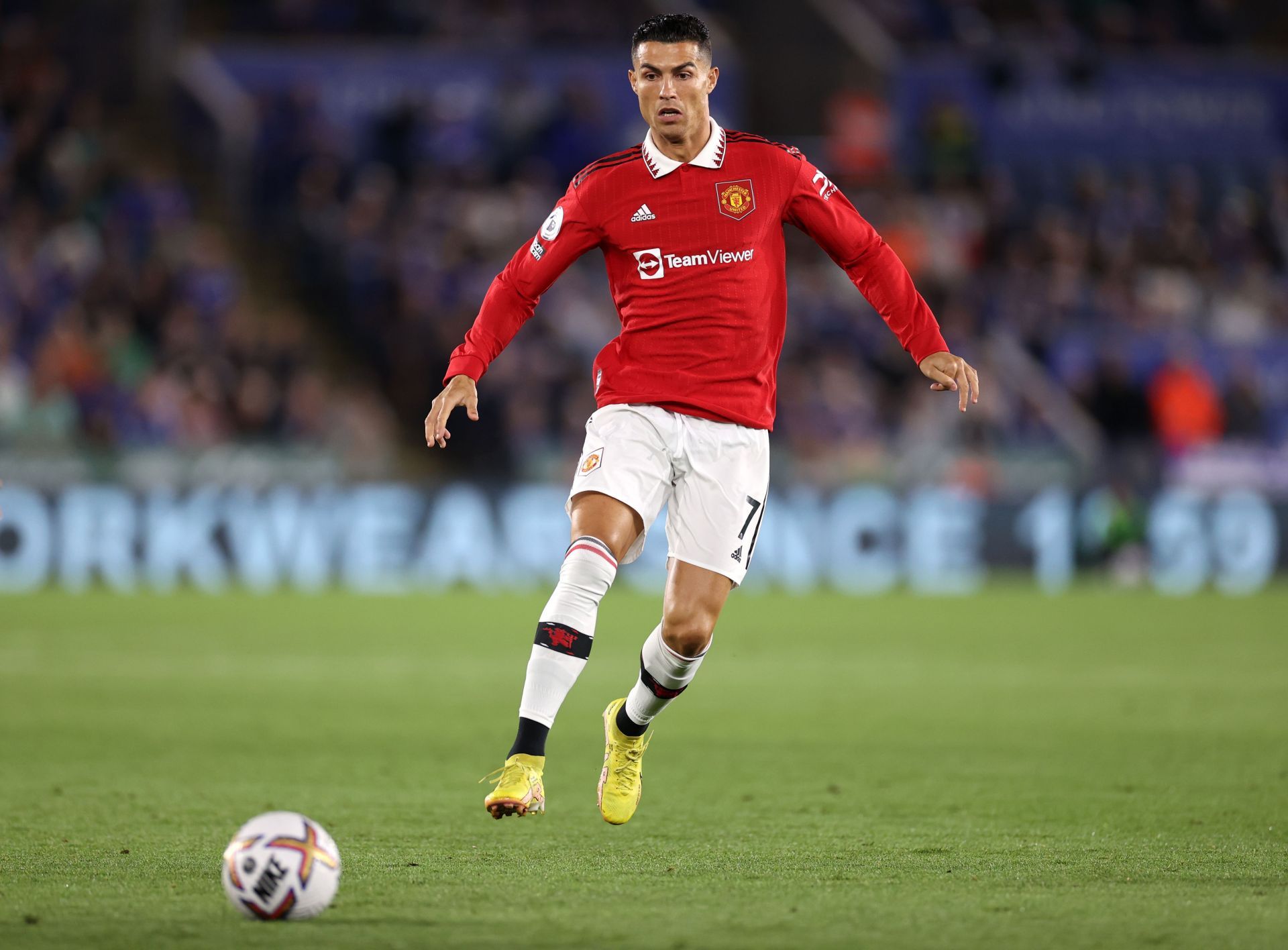 Cristiano Ronaldo in action against Leicester City