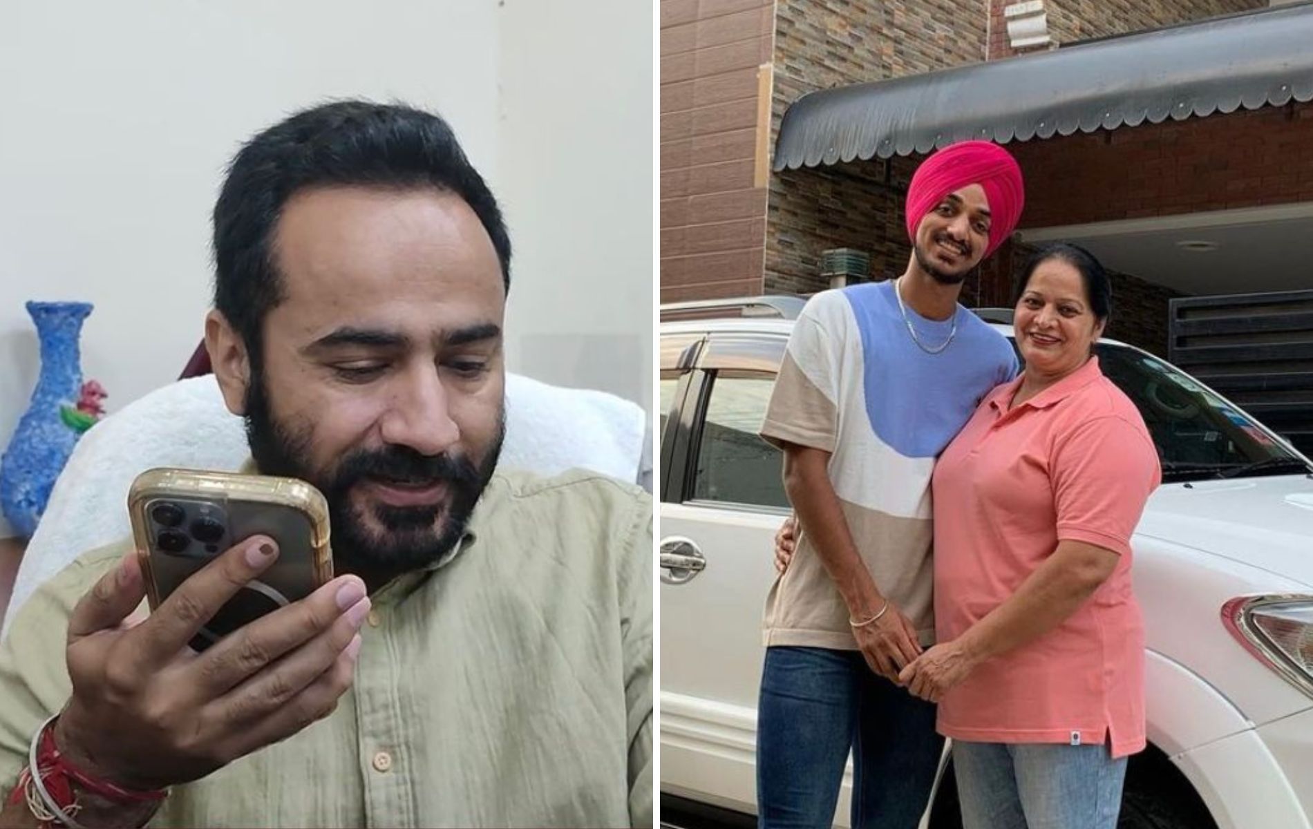 Gurmeet Singh Meet Hayer (L), Arshdeep Singh with his mother (R). (Pics: Instagram)