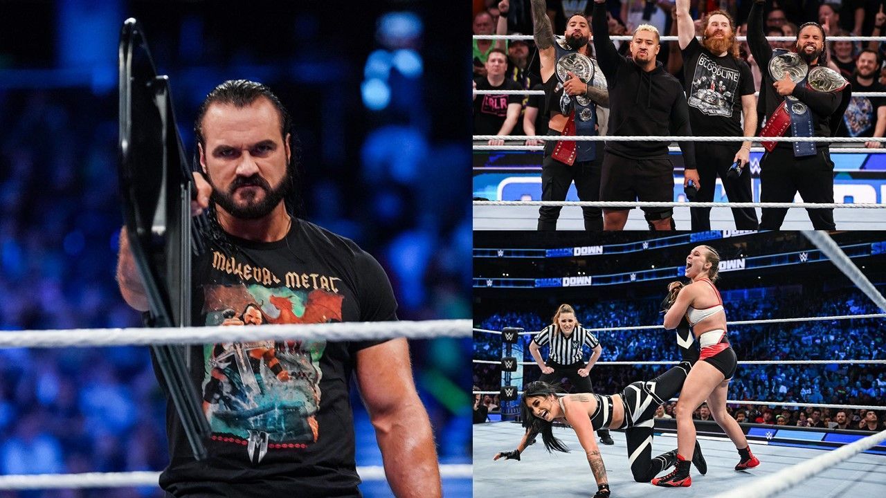 Drew McIntyre (L), The Bloodline (Top R), Ronda Rousey (Bottom R)