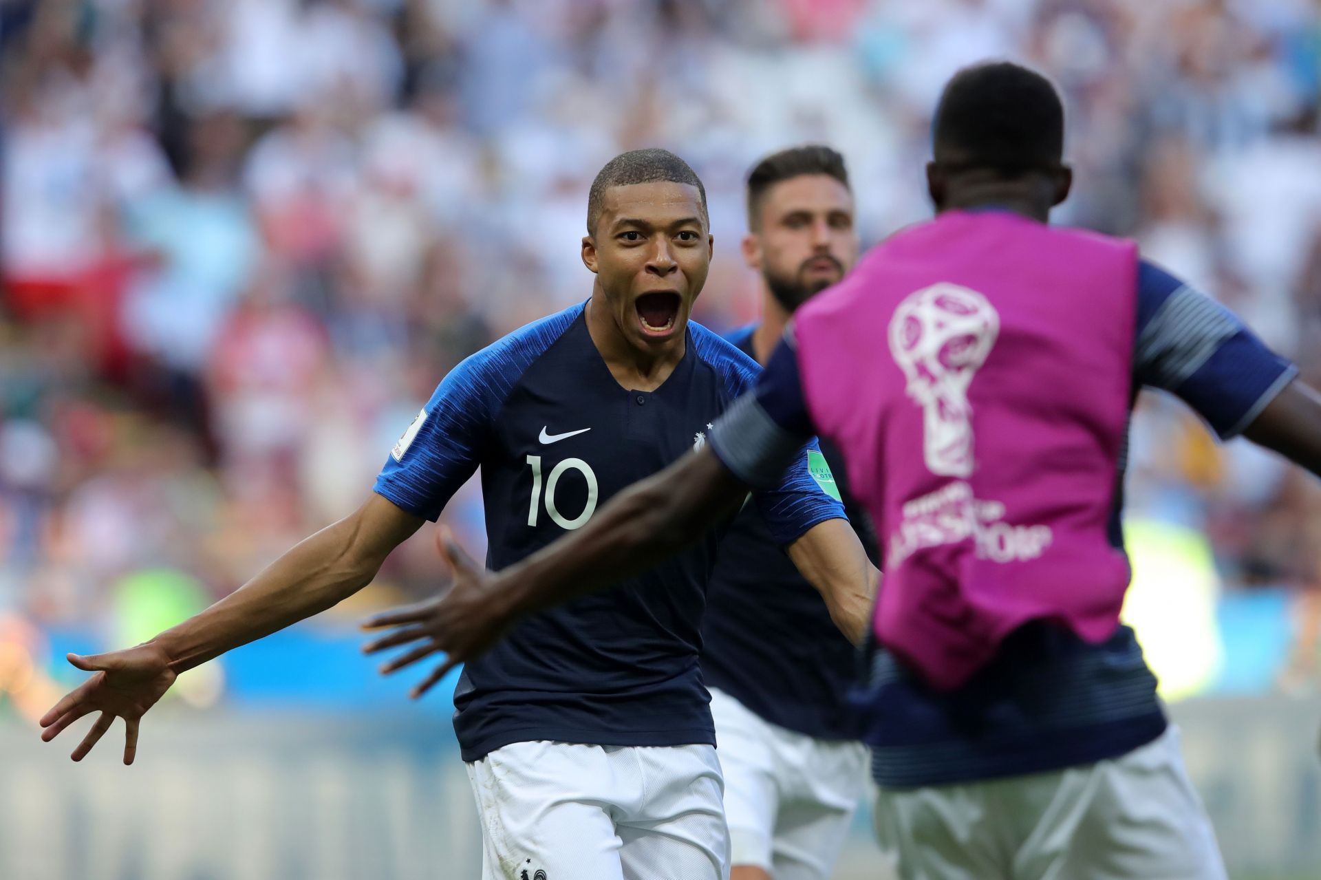 Barcelona&#039;s Ousmane Dembele with PSG&#039;s Kylian Mbappe