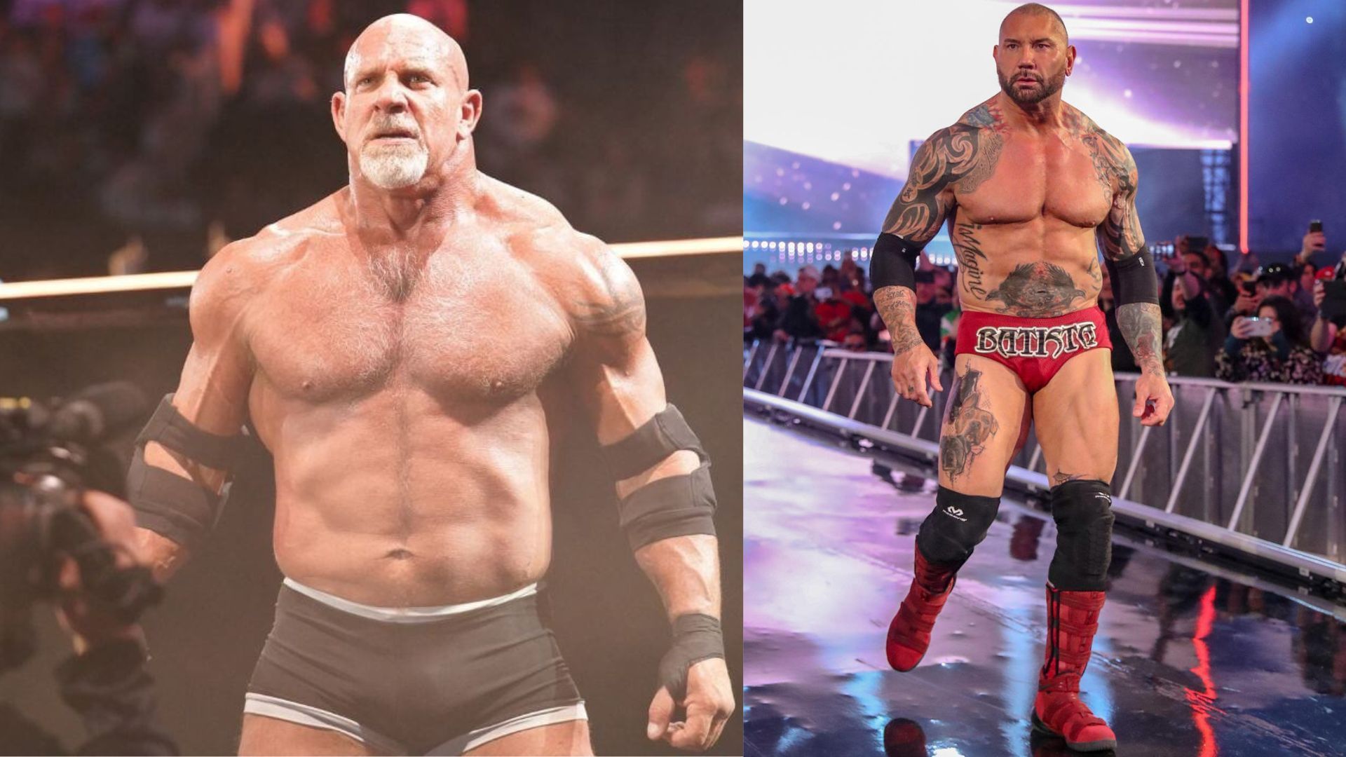 WWE Hall of Famer Goldberg (L), Batista (R)