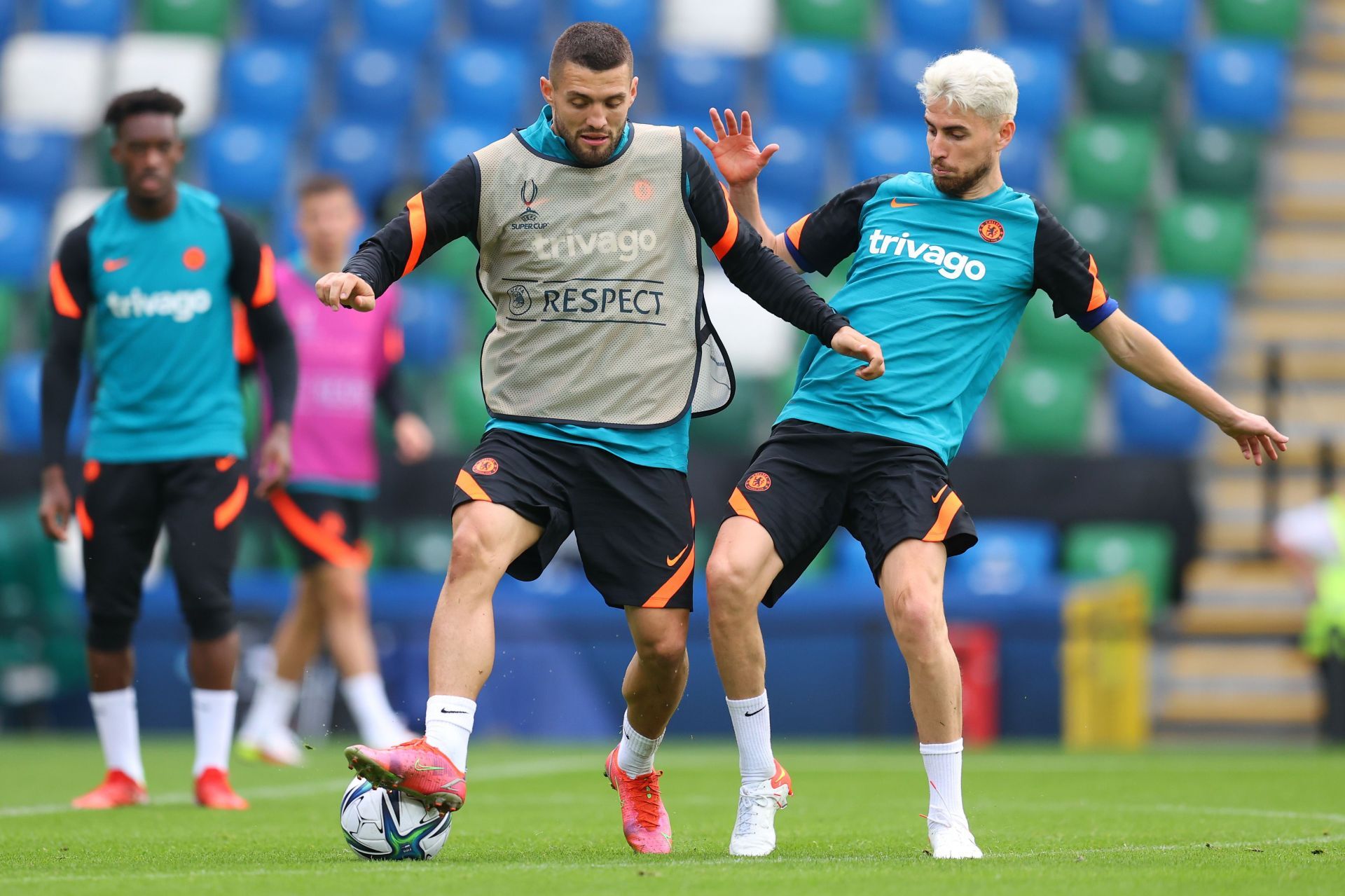 Mateo Kovacic and Jorginho training for Chelsea.