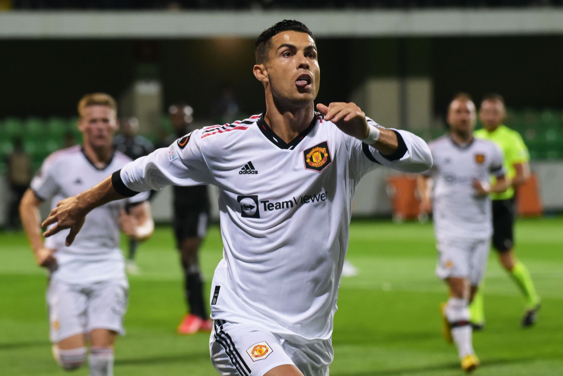 Ronaldo jubilating after scoring for Manchester United against Sheriff Tiraspol