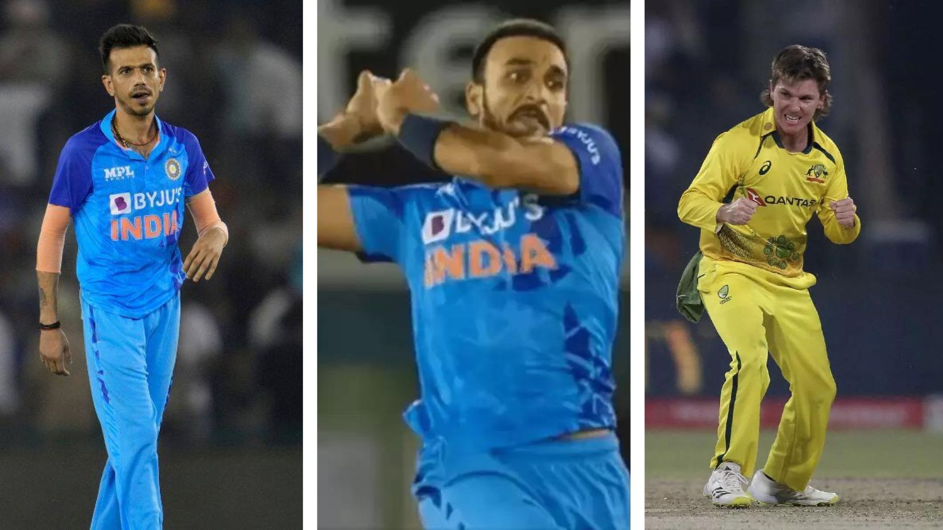 (L-R): Yuzvendra Chahal, Harshal Patel and Adam Zampa. (P.C.:Twitter)