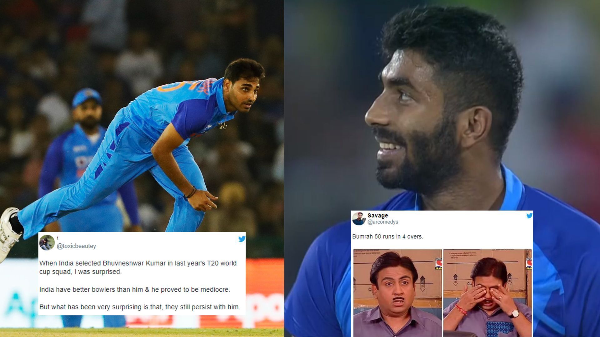 Fans were unhappy with the way Bhuvneshwar and Bumrah leaked runs (P.C.:Twitter)