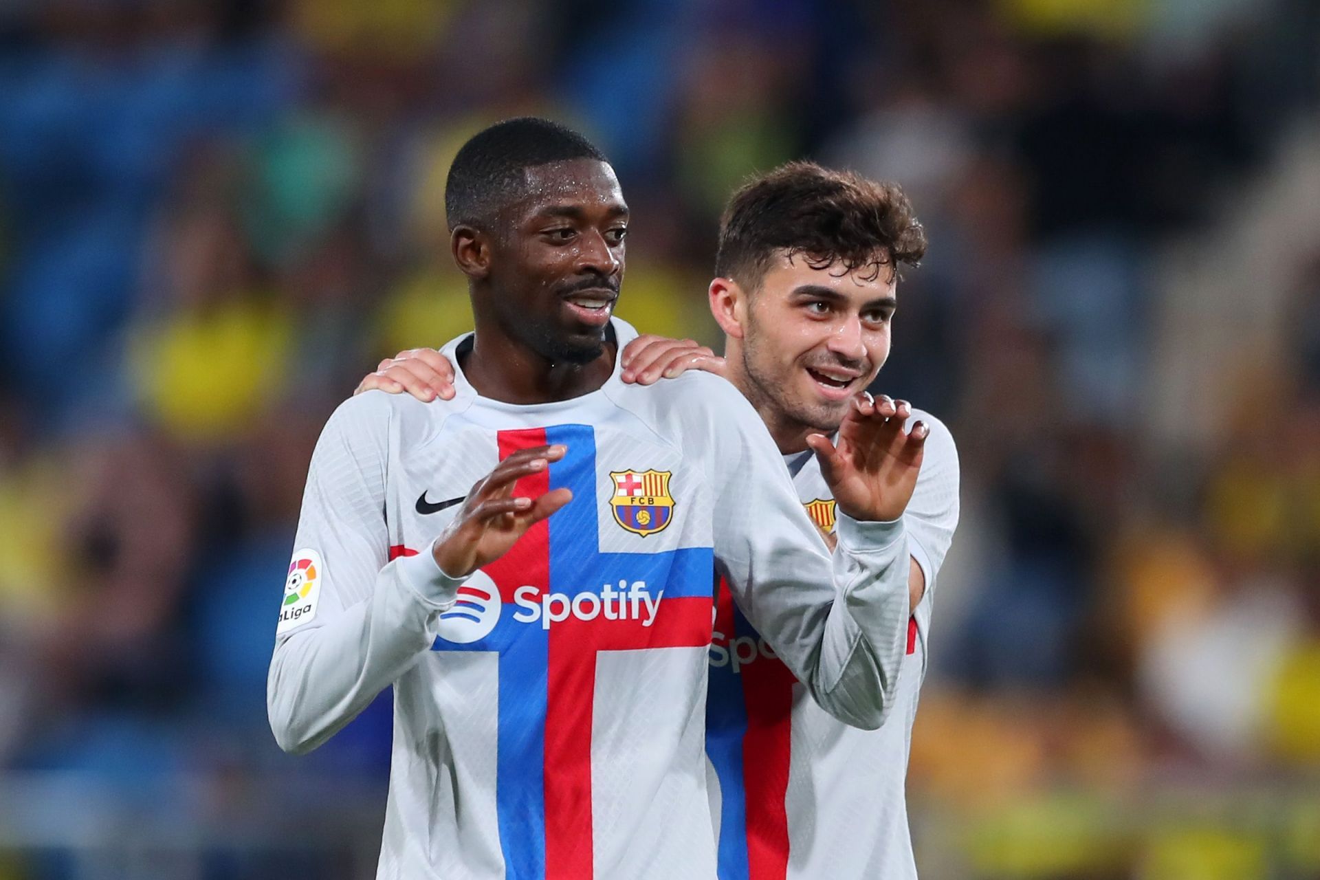 Ousmane Dembele and Pedri in action against Cadiz CF - LaLiga Santander