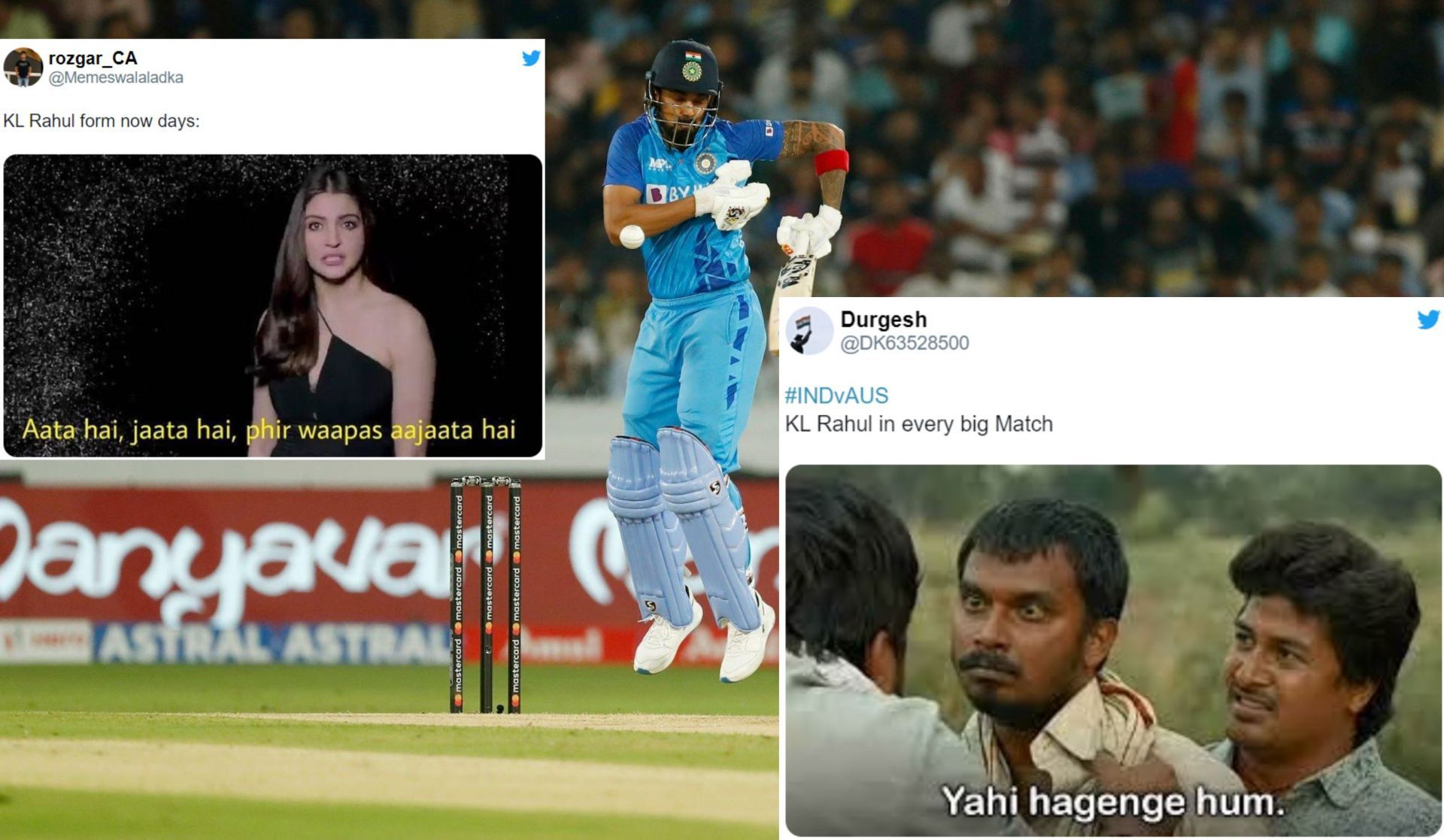 Fans roast KL Rahul for failing in the third T20I against Australia