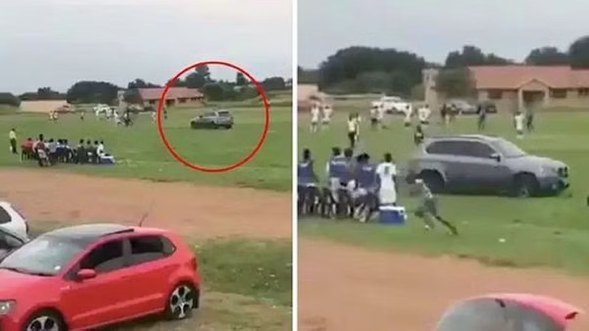 A crazy fan in South Africa has hurried onto the field and is attempting to assault the referee.