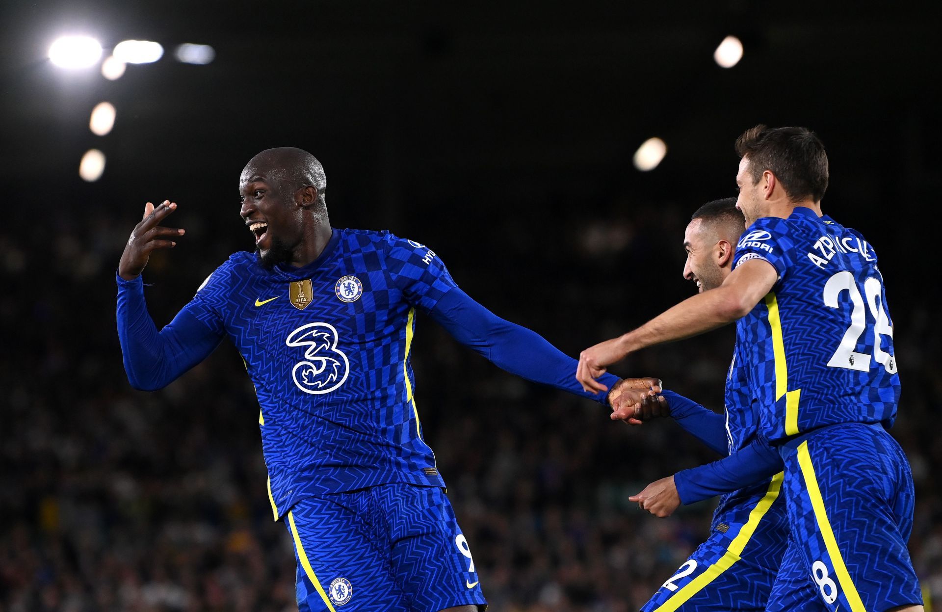 Former Chelsea striker Romelu Lukaku celebrating a goal