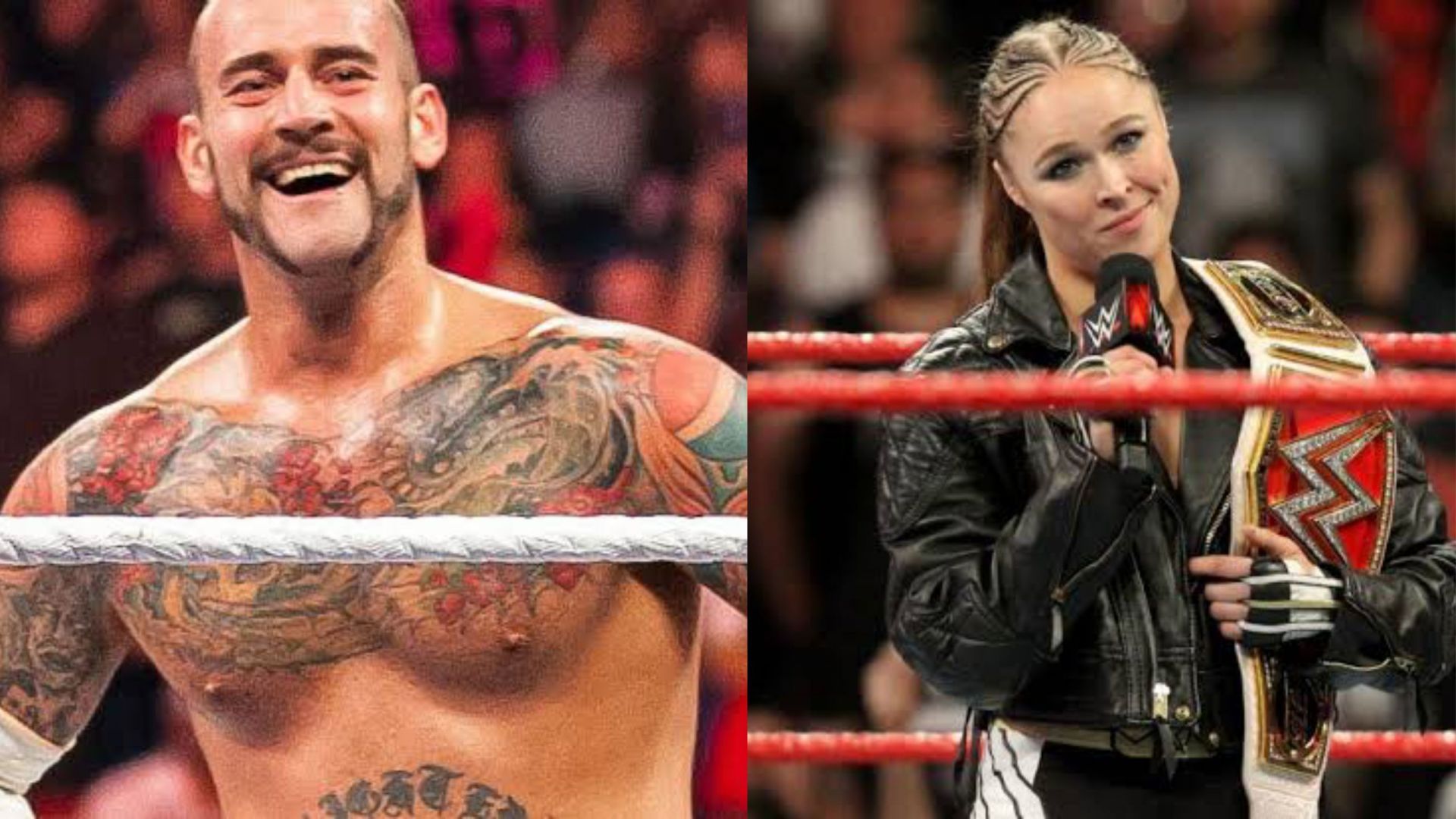 CM Punk (L); Ronda Rousey (R).