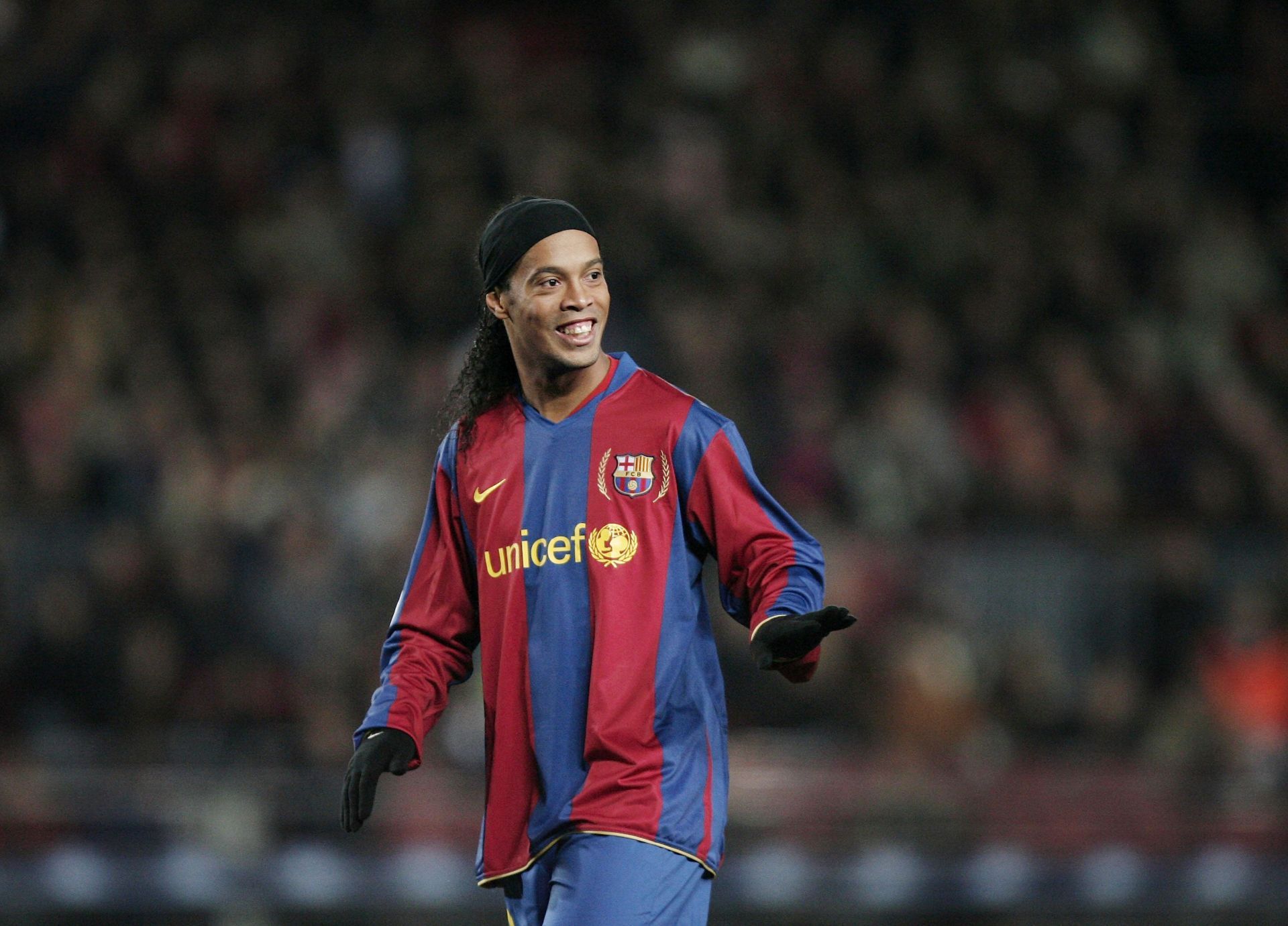 Ronaldinho in action against Stuttgart