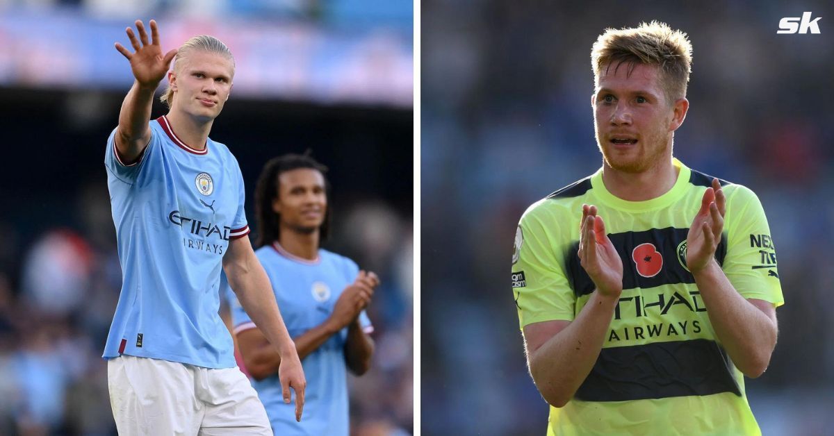 Erling Haaland reacts as Kevin De Bruyne scores outrageous free-kick to secure Manchester City win against Leicester