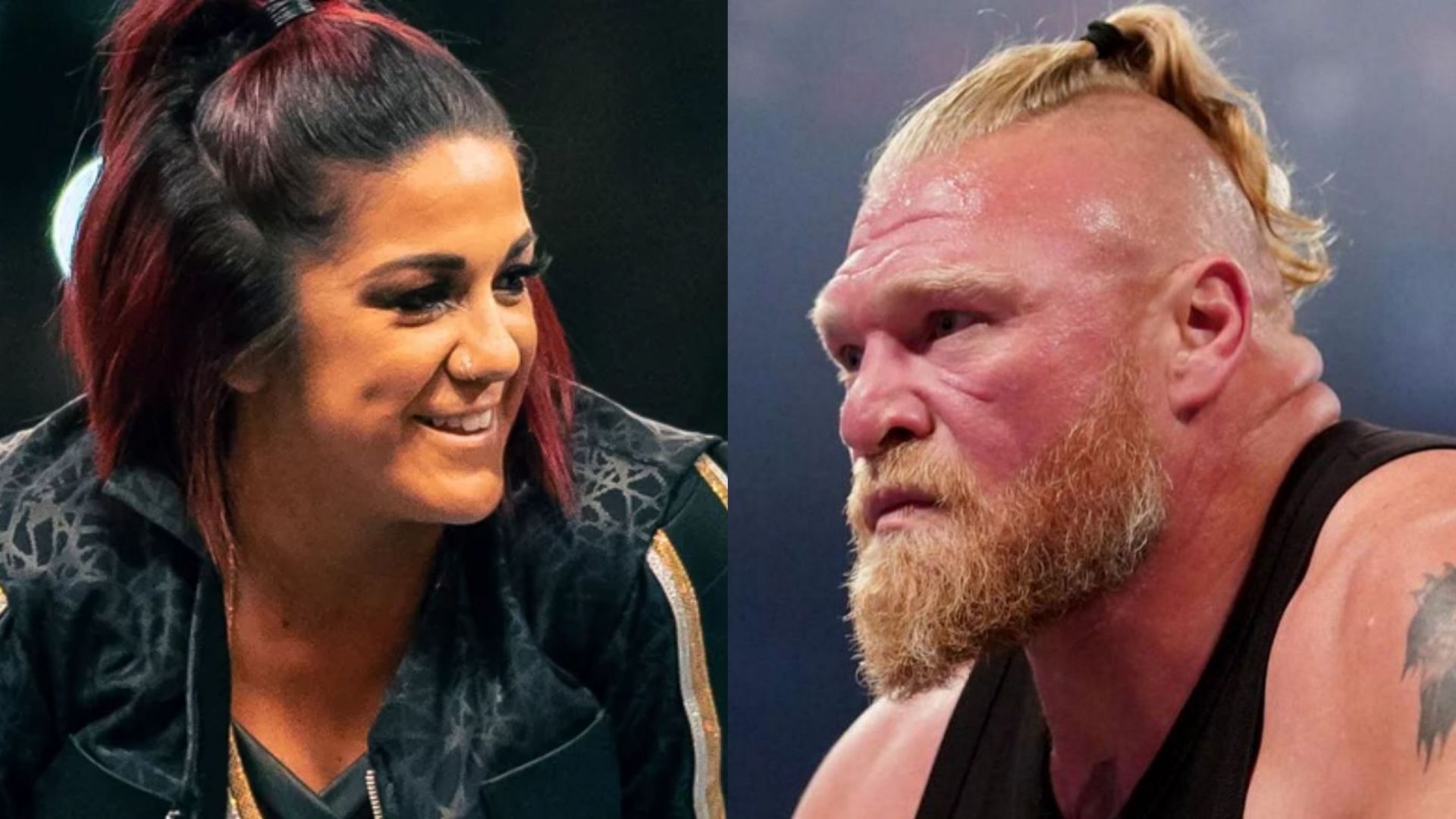 Bayley (left); Brock Lesnar (right)