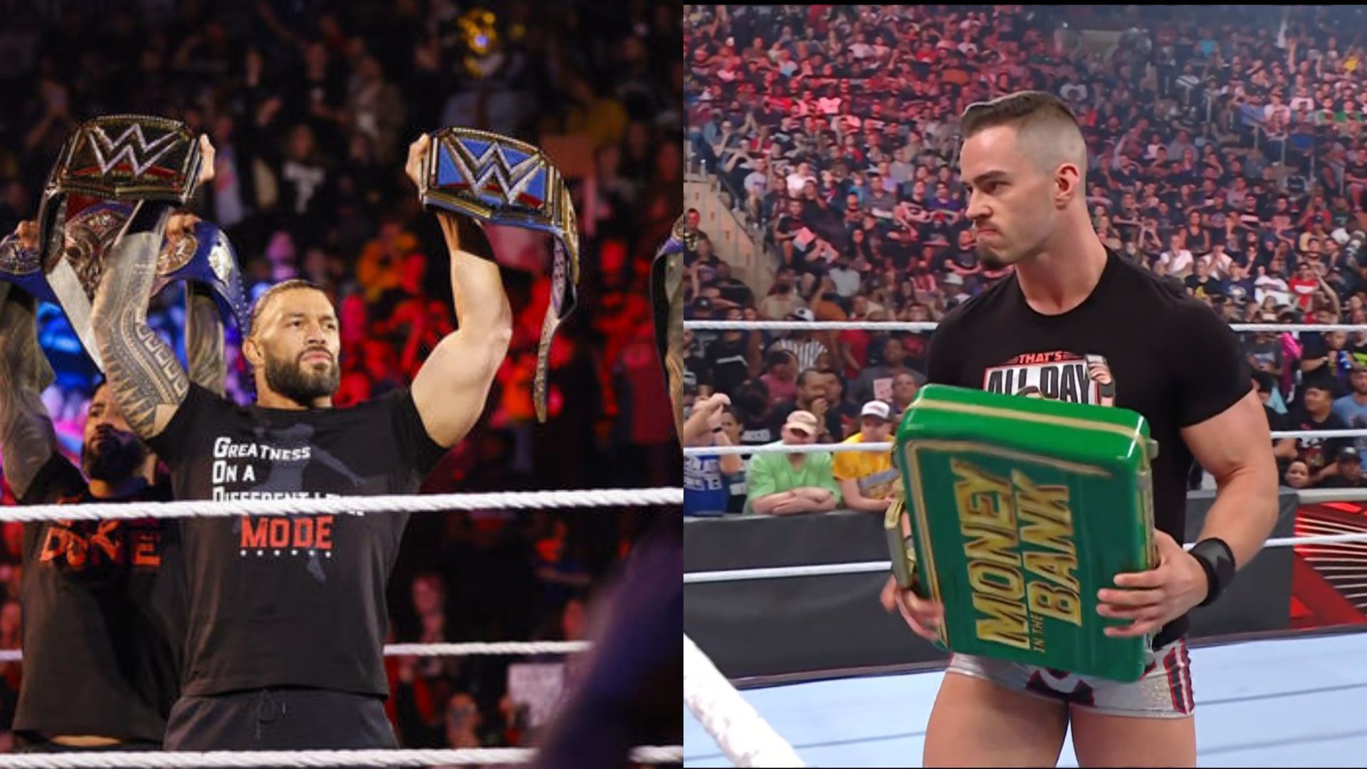 Roman Reigns (left), Theory (right)