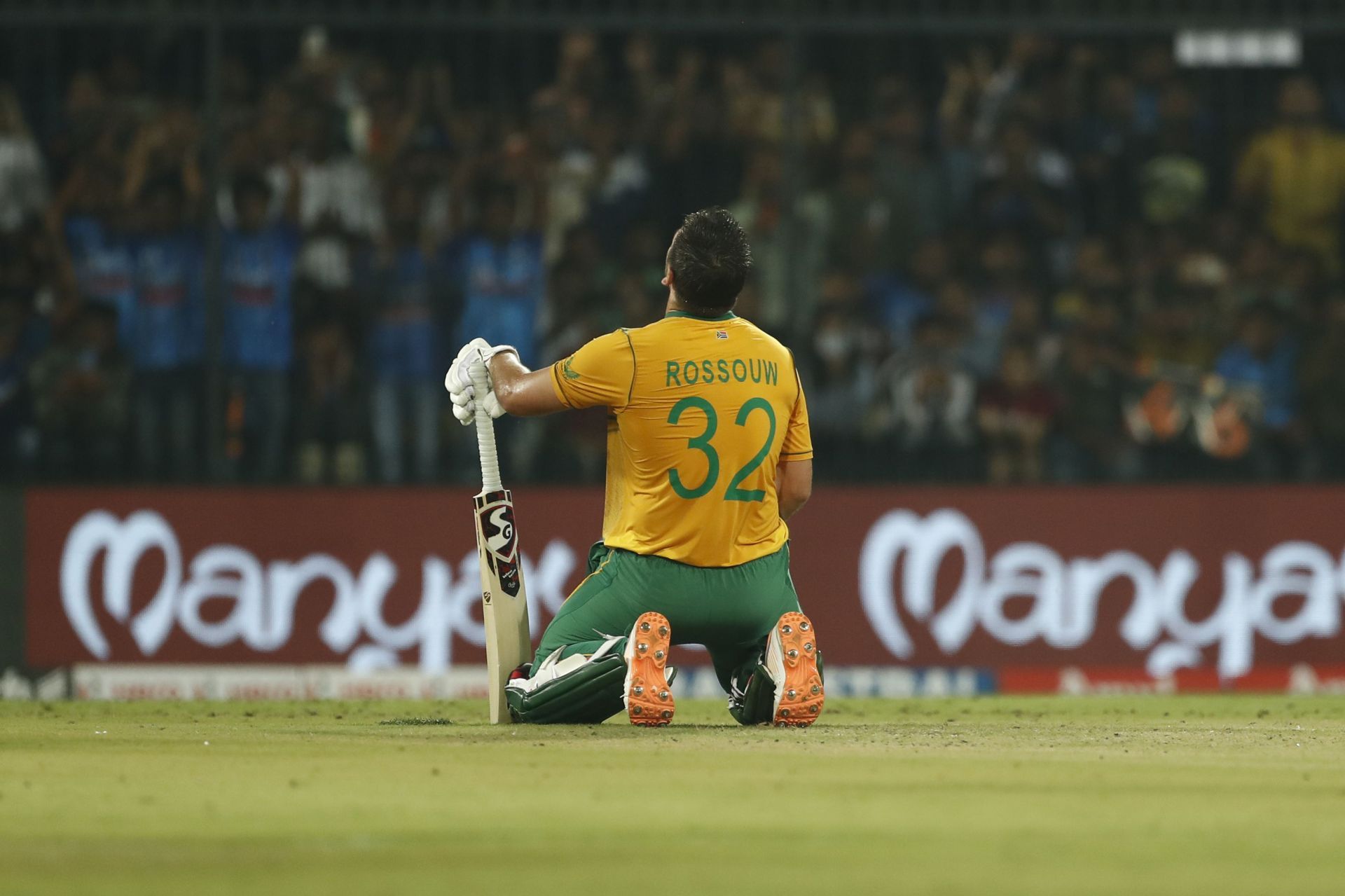 Rilee Rossouw of South Africa celebrates after scoring a hundred. Pic: Getty Images