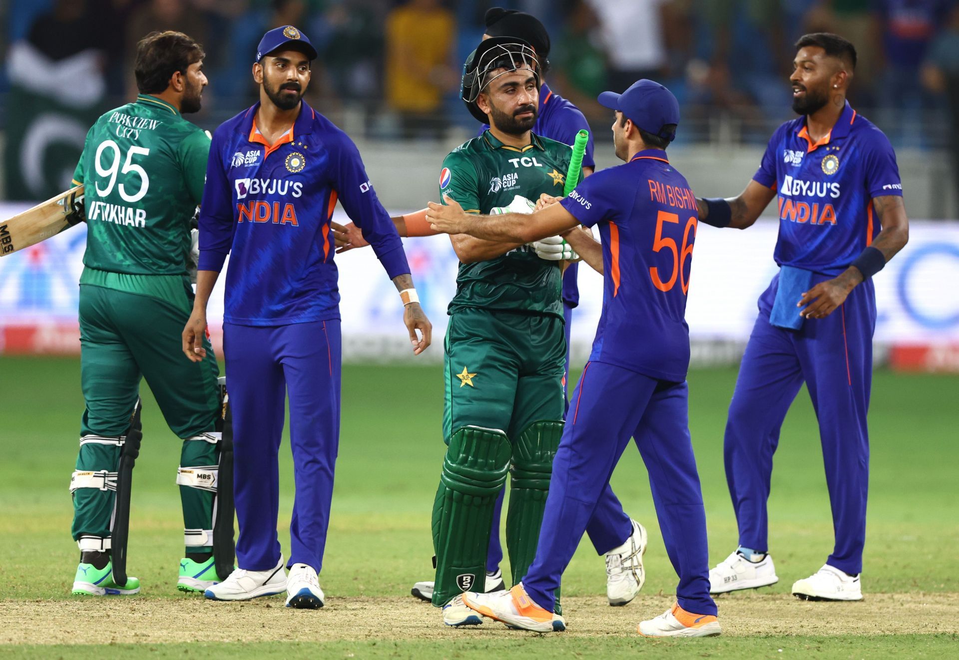 India and Pakistan players after the Super 4 match in the Asia Cup. Pic: Getty Images