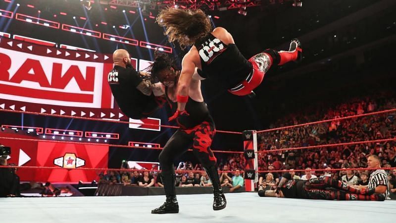 Kane Chokeslamming the Good Brothers on RAW
