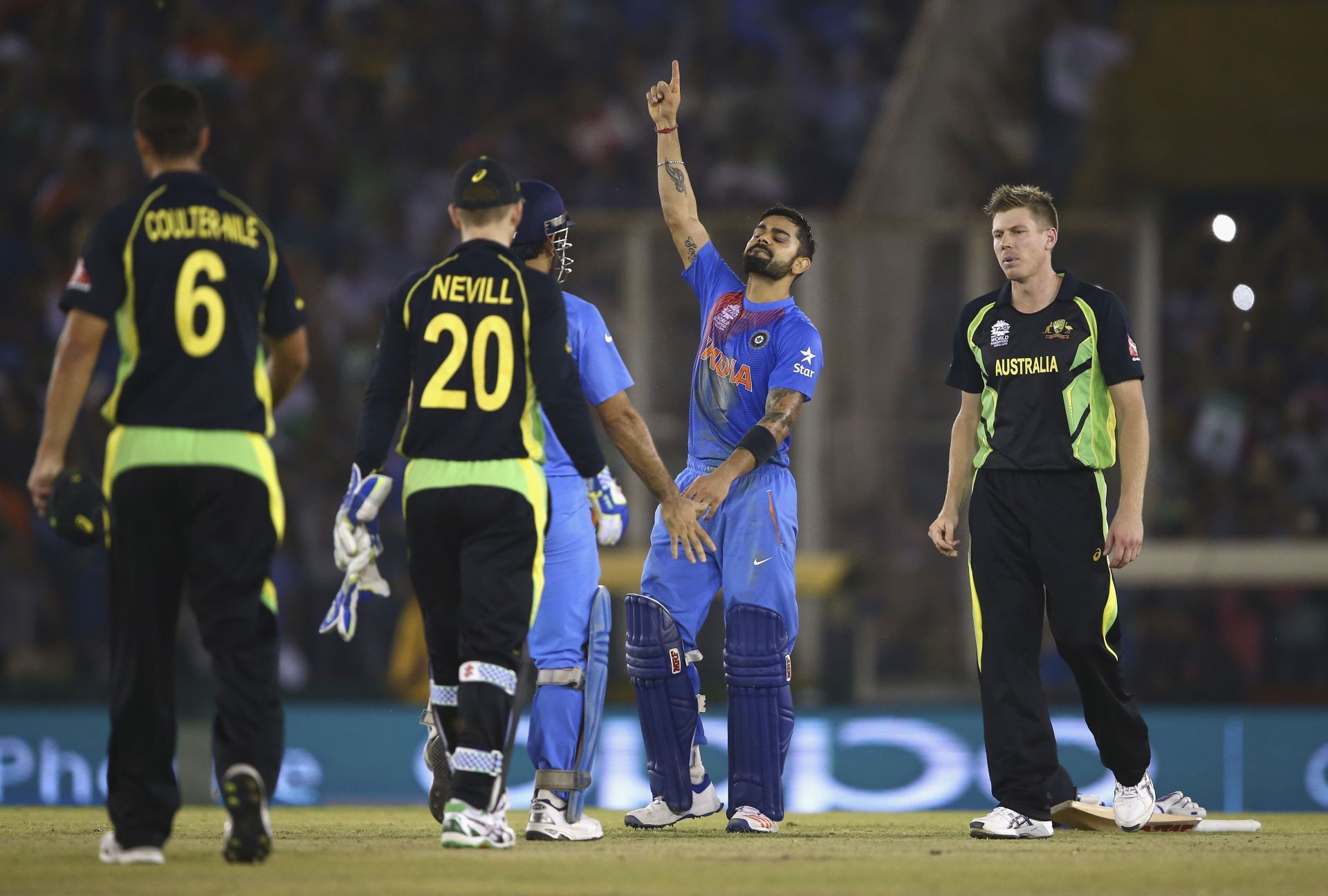 Virat Kohli gestures after Team India’s win over Australia during the 2016 T20 World Cup. Pic: Getty Images