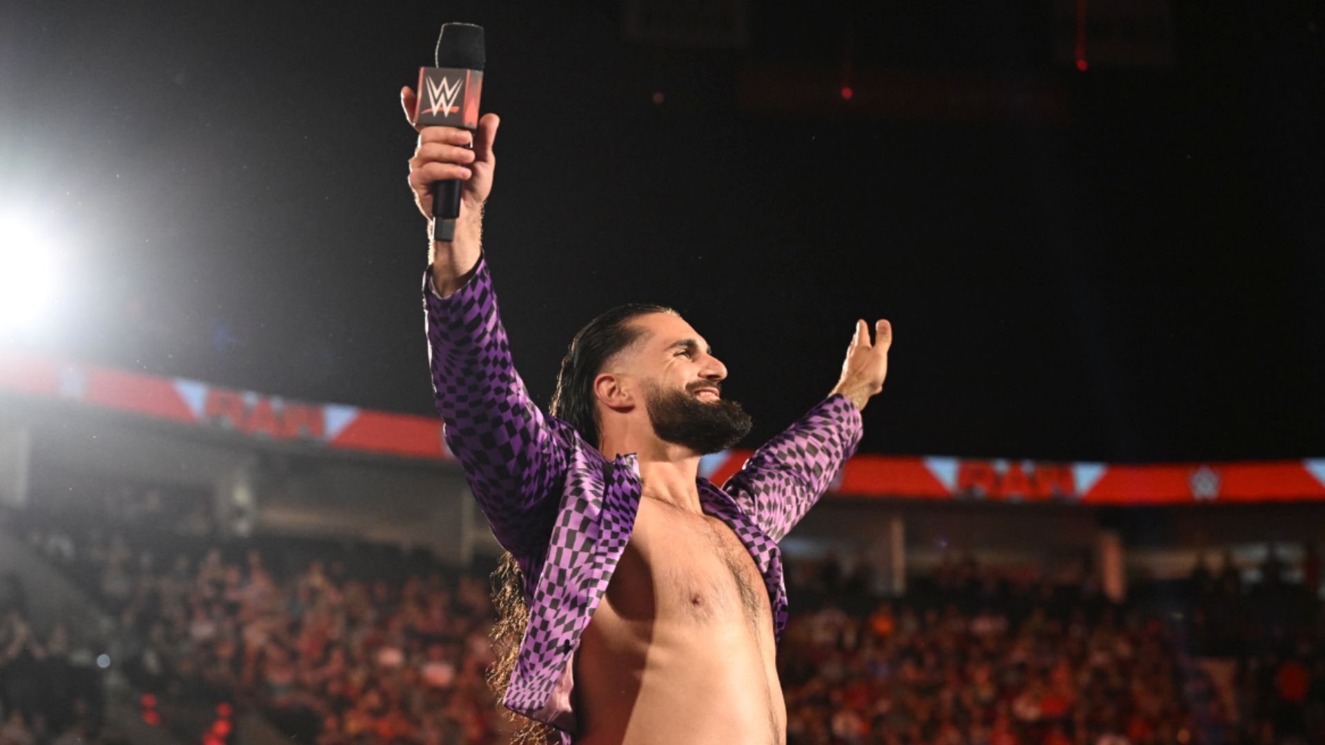 WWE Superstar Seth Rollins delivering a promo during RAW